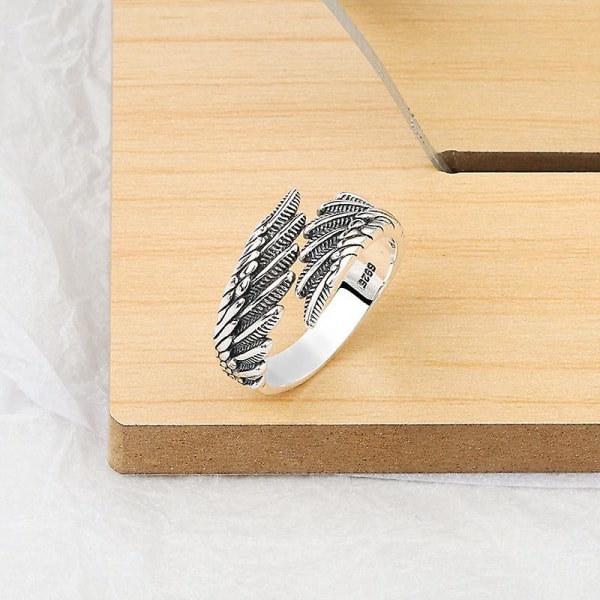 Vingar Ring Retro Fjäder Silver Ring Justerbar Ring Presenter För Kvinnor Män 15