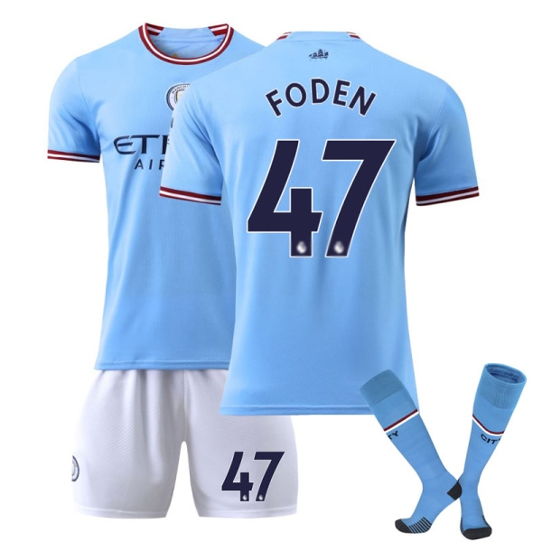 Manchester City Hjem De Bruyne Børn Voksen Fodboldtrøje Kostume W FODEN 47 26 (140-150cm)