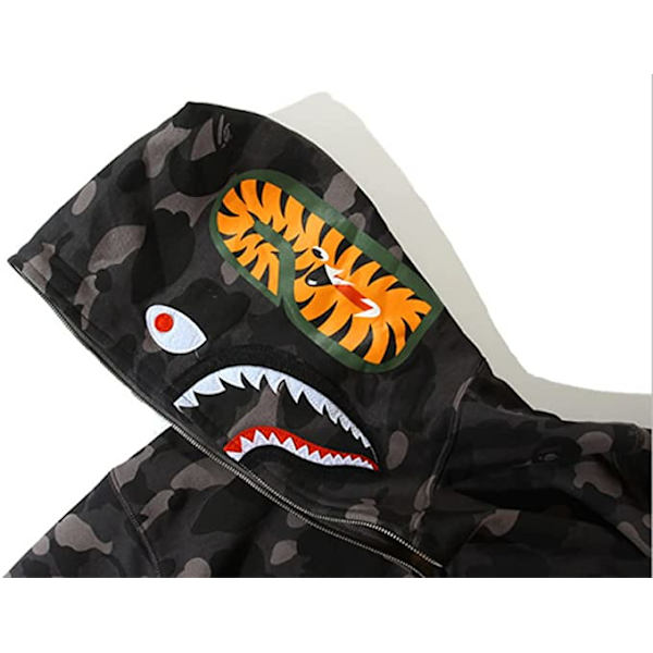 BAPE Shark Herr uvtröja Camo oose Zipper Shark Head WGM Jacket S Z W grå L