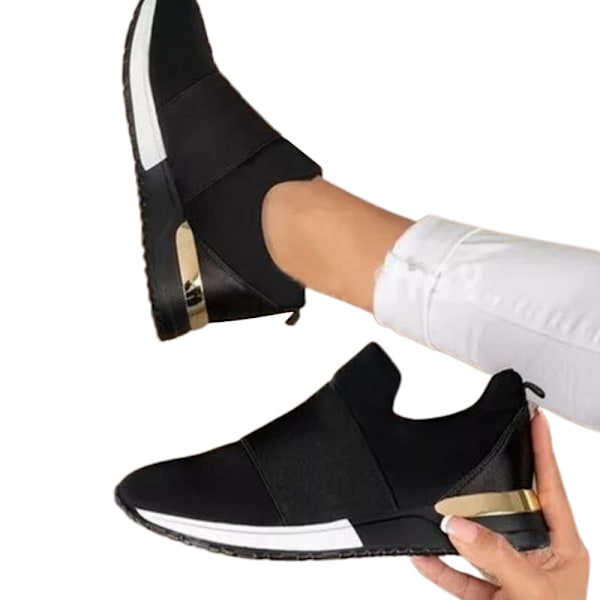 Damemote lette gym ensfargede joggesko casual - black 37