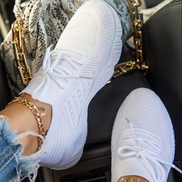Damtränare löparsneaker snörning gym sportskor - White 41