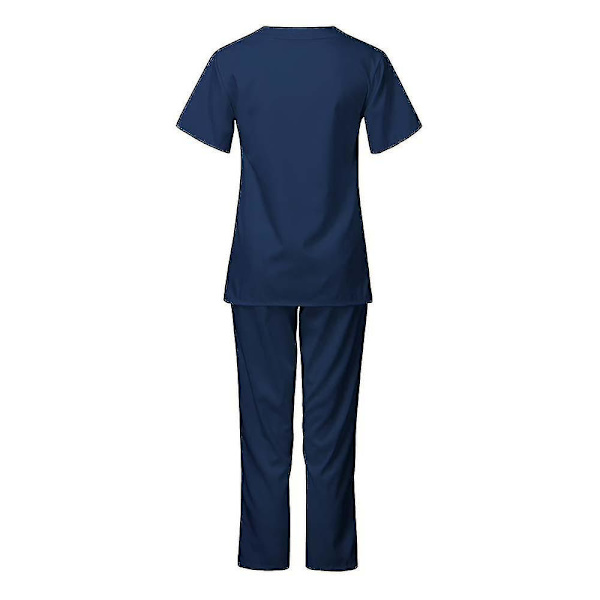 Unisex-läkarrock och byxor skrubbset Tandläkare kostym för medicinsk användning Navy Blue L