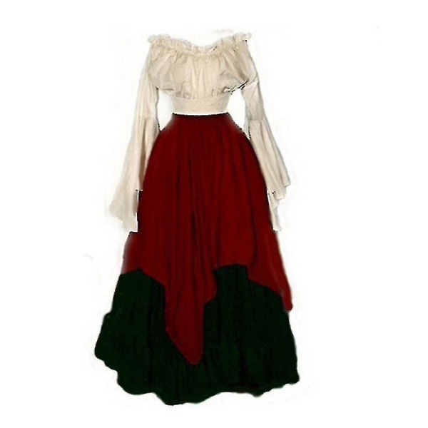 Romantisk middelalderlig renæssance gotisk cosplay retro kjole H red XXL