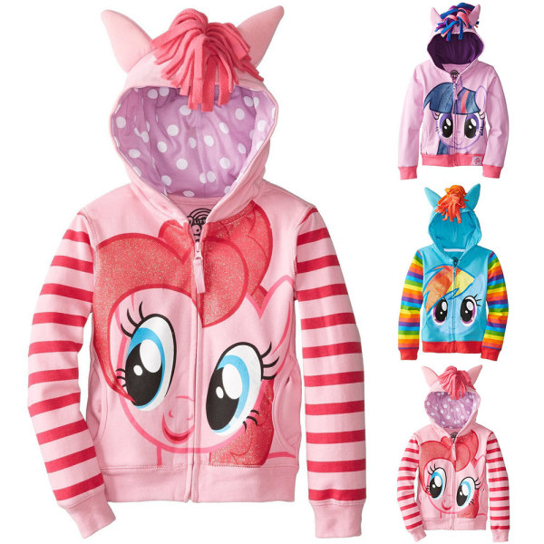 Barn Unicorn Huvtröja Zip Coat Jacka Tröja Jumper Present W Pink 110cm