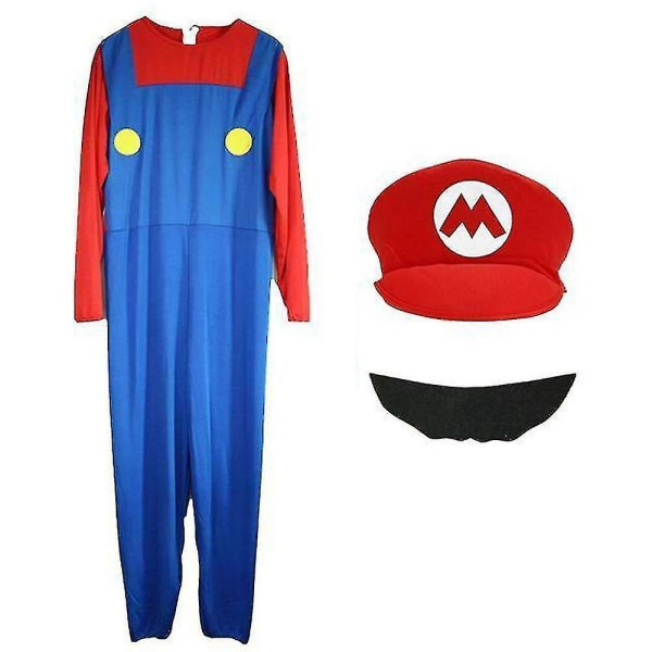 Super Mario Bros Unisex Voksen & Barn Cosplay Fancy Dress Outfit Kostume Boy Mario XL