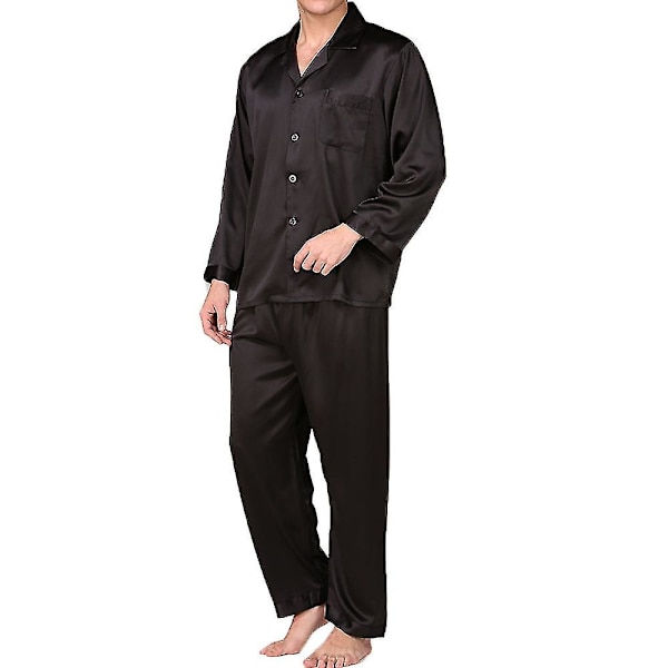 Satin Button-down sett for menn - 2-delt Silky Loungewear Black M