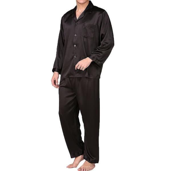 Satin Button-down sett for menn - 2-delt Silky Loungewear Black XL