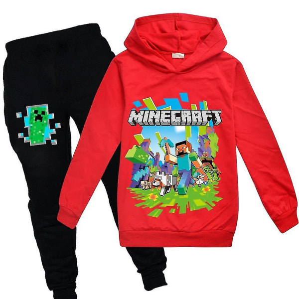 Barn Minecraft träningsoverall set med printed huvbyxor casual T Red 110cm