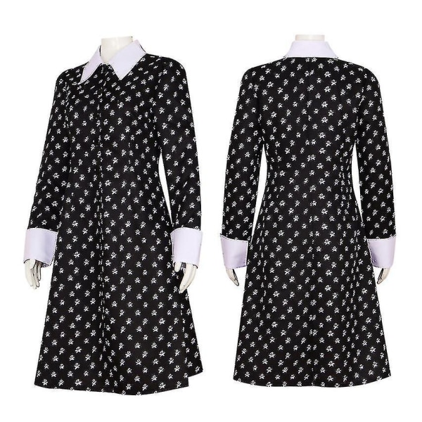 Flickor Onsdagsklänning För Barn Vuxen Med Peruk Långärmad Onsdag Addams Familj Cosplay Kostym Karneval Fest Dress Up Outfit XXXL