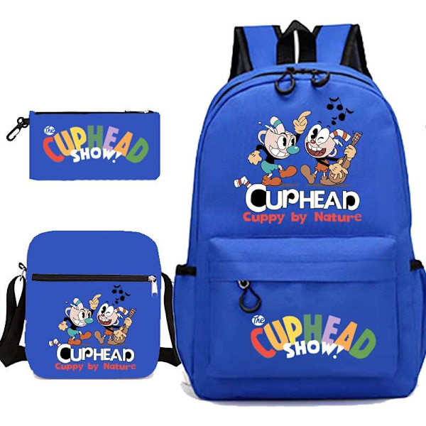 Cuphead-reppu, kynäpussi, olkalaukku (3 kpl) yz mörkblå 2