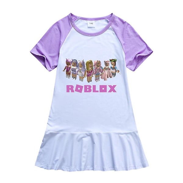 Roblox Barnekjoler for jenter, skjørt, babyjenter, kort ermet, festprinsessekjole, bursdagsfestgave, barneklær W 140 Purple