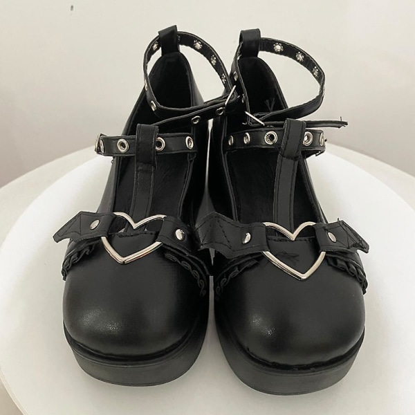 Sweet Heart Buckle Wedges Mary Janes Dame Rosa T-Reim Chunky Platform Lolita Sko Dame Punk Gothic Cosplay Sko 43 BLACK-35 42