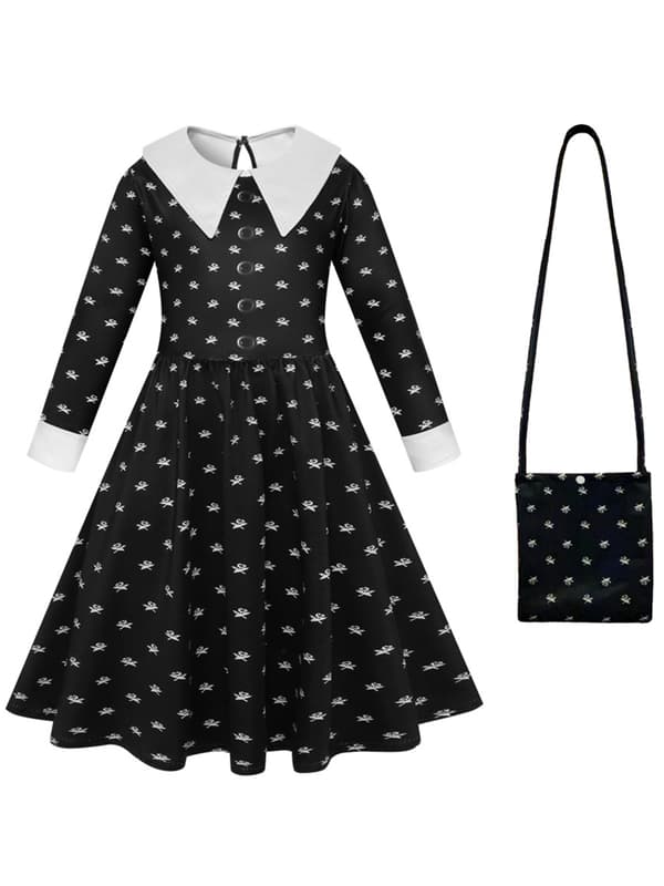 Onsdagar Addams Klänning Barn Cosplay Kostym Med Accessoarer W