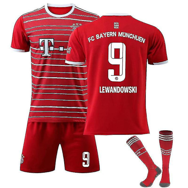 Lewandowski #9 paita 2022-2023 Uusi kausi Jalkapallo T-paidat Set lapsille ja nuorille W Bayern Munich Home M