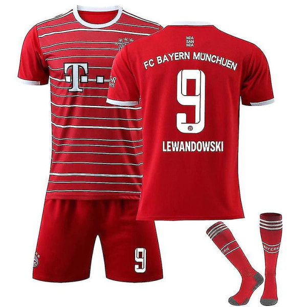 Lewandowski #9 tröja 2022-2023 Ny säsong fotboll T-shirts Set för barn och ungdomar Bayern Munich Home Kids 16(90-100CM)