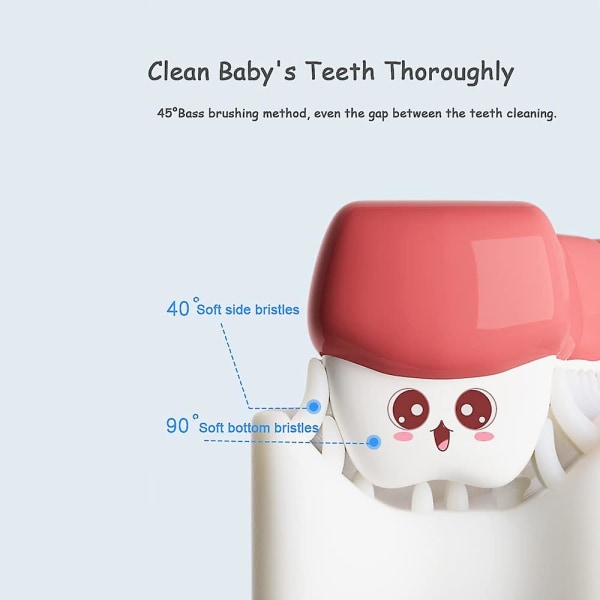 U-muotoinen lasten hammasharja, elintarvikelaatuinen pehmeä silikoniharjaspää, 360 suuhampaiden puhdistusmalli taaperoille ja lapsille Pink
