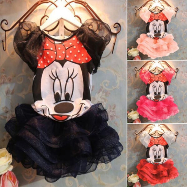 Tyttöjen Minnie Mouse T-paitatoppi + Tutu hamemekko Juhlasetti - pink 12-18 Months