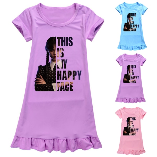 Onsdag Addams Kid Girl Ruffle Nattkjole Pyjamas Kjole Nattkläder purple 140cm