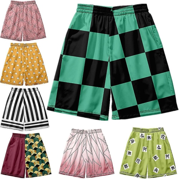 Strandshorts med lomme for menn Demon Slayer kostyme Kamado Tanjirou Anime Harajuku joggebukse Hurtigtørkende shorts H_a W 2 L