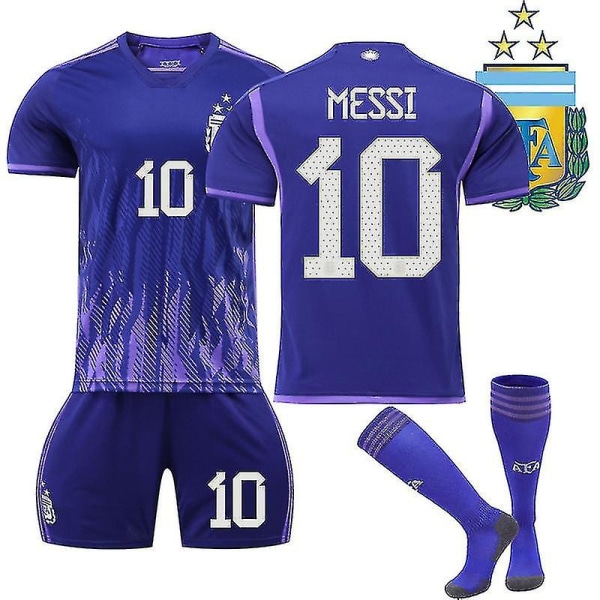 Argentina Champions Three Stars Away-trøye Messi 10 Kids 22(120-130CM)