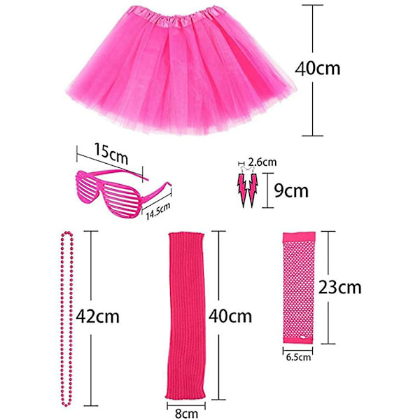 6 stk. Damer 80'er Rosa Neon Cosplay Kostume Halloween Maskerade