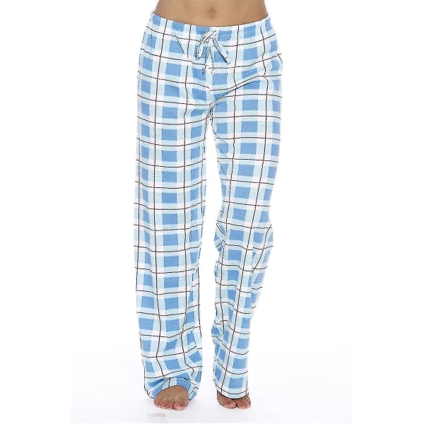 Pyjamasbyxor för kvinnor med fickor, mjuka flanellrutiga pyjamasbyxor för kvinnor blue S