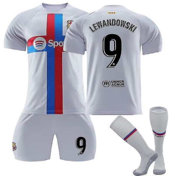 Lewandowski #9 trøje 2022-2023 Ny sæson fodbold T-shirts Sæt til børn og unge 2223 Barcelona Second Away Kids 18(100-110CM)