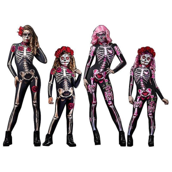 Kvinner Halloween Skjelett Ben Ram Jumpsuit Body Cosplay Festdrakt - PINK M