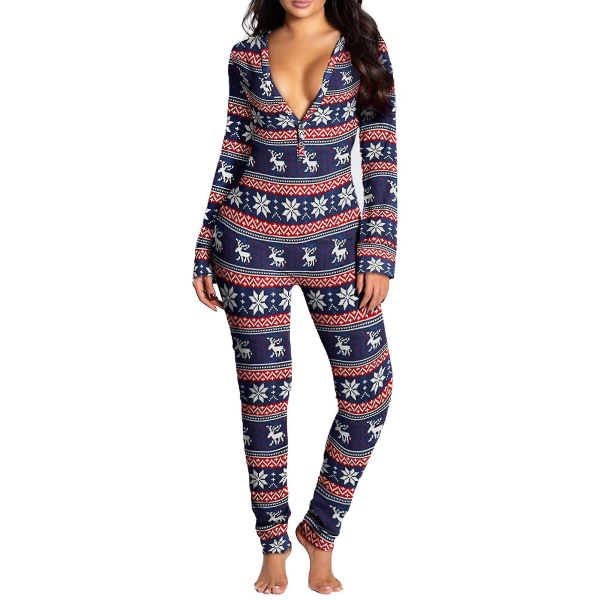 Kvinder Animal Pyjamas One Piece Christmas Bodysuit Jumpsuit Langærmet nattøj W Royal Blue XL