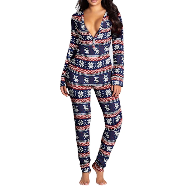 Kvinnor Animal Pyjamas One Piece Christmas Bodysuit Jumpsuit Långärmad nattkläder W Royal Blue M