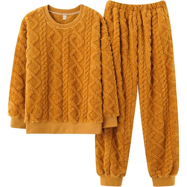 HAUFR Dame Fluffy Fleece Pyjamas Set 2 deler Varm Fleece Pyjamas Set Myke nattklær Langærmede Crewneck lommer Bukser Y Yellow X-Large