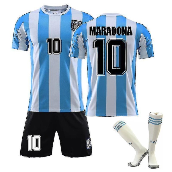 Maradona Trøye No. 10 Argentina Retro King Fotballdrakt Sett 1920 Maradona 10 Barn Voksne Barn Nyeste 1986 Maradona 10 Kids 24(130-140CM)