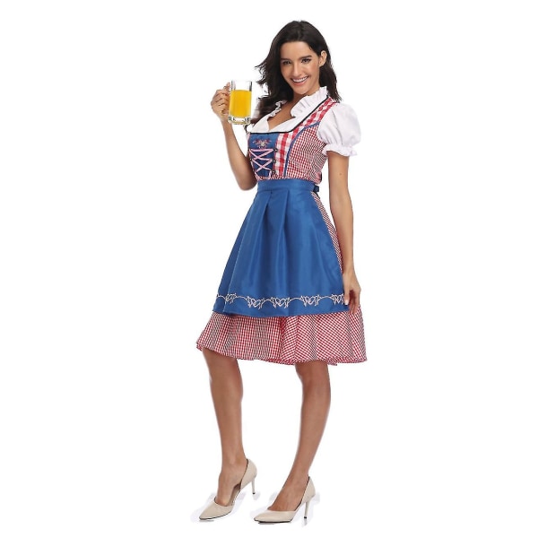 Kvinnors Oktoberfest Beer Maid Costume Bavarian Traditional Dirndl Dress W Blue 2XL