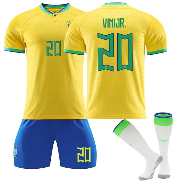 22/23 Brasil hjemme-t-skjorte nr. 20 Vinicius juniorfotballskjorte W 28