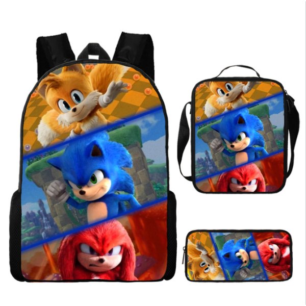 Ny Sonic børneskoletaske animeret 3d-printet rygsæk Sonic børne rygsæk i tre sæt Y #38