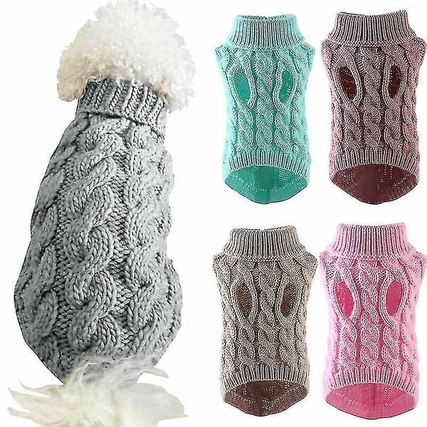 Husdjur Hund Varm Tröja Kläder Valp Katt Solid Stickat Stickad Apparel-26 White L