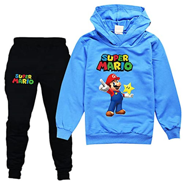 Pojkar Flickor Super Mario Hoodies Träningsoveraller Toppar+Joggingbyxor Set V blue 140cm