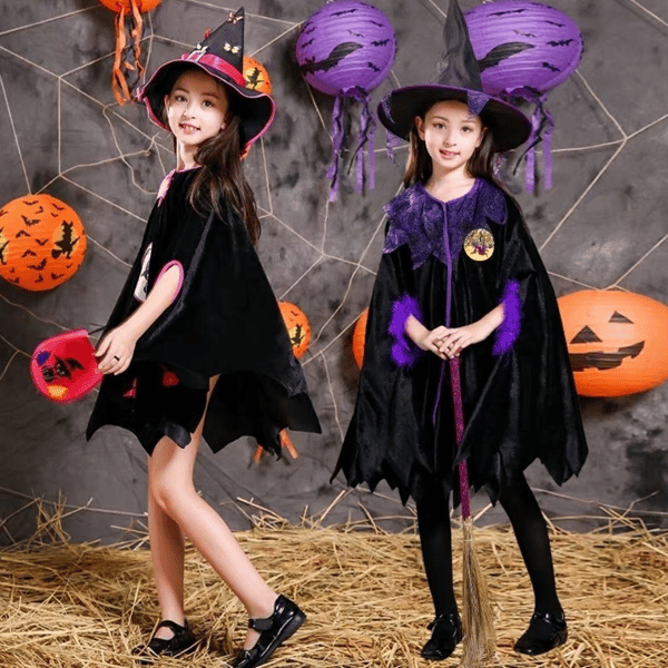 Hettekåpe i fløyel med hette Lang Vendbar for Halloween 110cm