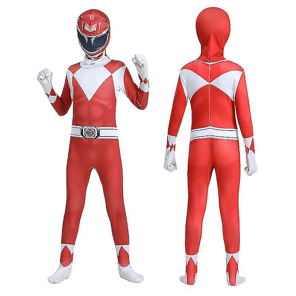 Aikuiset lapset Power Rangers Mighty Morphin Cosplay Jumpsuit Party Fancy Suit W Red 130