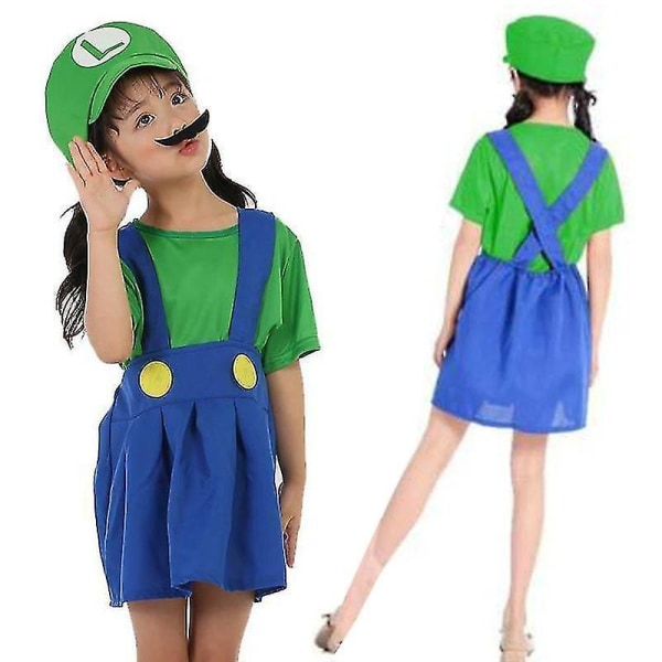 uper Mario Luigi Bros Cosplay Fancy Dress Outfit Kostym L Girl Luigi S