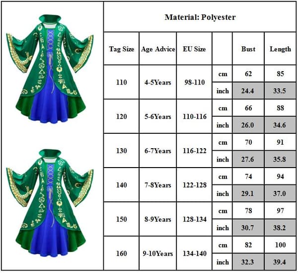 2 ST Medeltida Witch Cosplay Klänning Salem Halloween kostym 160cm