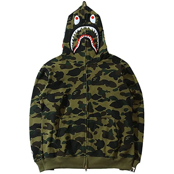 BAPE Shark Herr Luvtröja Camo Loose Zipper Shark Head WG Jacket S Z W Mörkgrön M