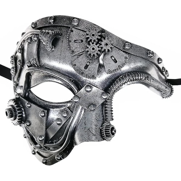 Robotmask i metall, maskeradfest för Halloween Silver