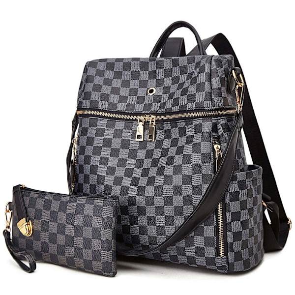 Ternet rygsæk PU-læder Bærbar computer Rygsæk Daypack H Black 12.21*11.43 inch