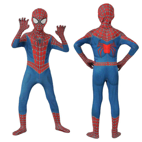 Lapset Pojat Miehet Spiderman Supersankari Cosplay Puku Jumpsuit + Naamio Asusetti Halloween Juhlat 120(Boy)