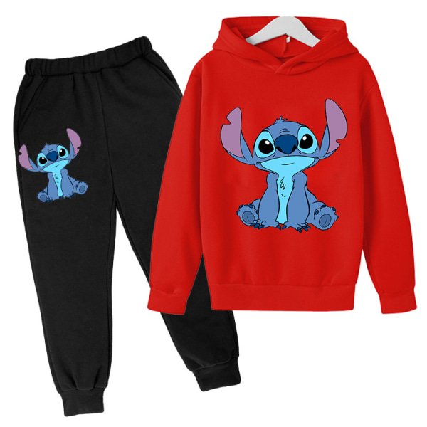 Lilo Stitch Træningsoverall til børn Hoodie Bukser Sæt Træningsoveraller Y Red 160cm