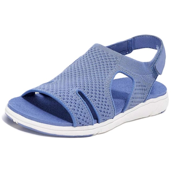 Kvinders bløde tå Mesh øvre sandaler Walking Cross-Strap Sko . Blue 36