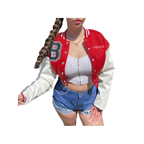 Kvinde Varsity Jakke Cropped Baseball Jakke Bomberjakker ode Streetwear W Red M