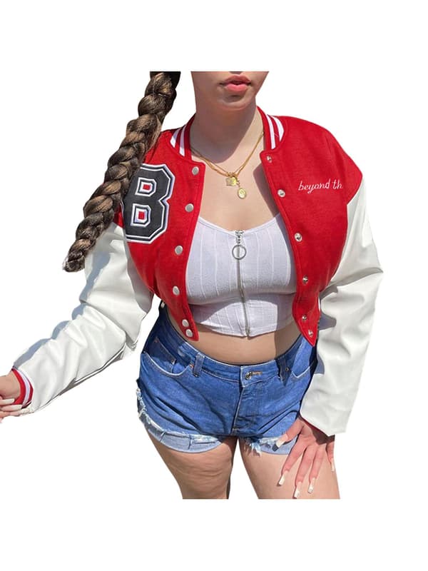 Kvinnor Varsity Jacka Cropped Baseball Jacka Bomberjackor Mode treetwear W Red S