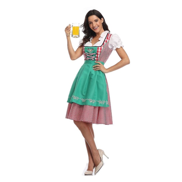 Kvinners Oktoberfest ølserveringskostyme bayersk tradisjonell Dirndl-kjole W Green L